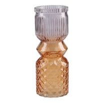 Vase Duo, Rillen/Rauten, lila/orange, 18 cm