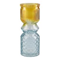 Vase Duo, Rillen/Rauten, gelb/hellblau, 18 cm