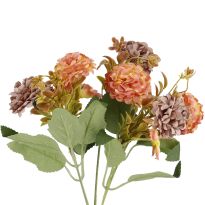 Blumenstrauß Pompom, hellorange/taupe, 29 cm