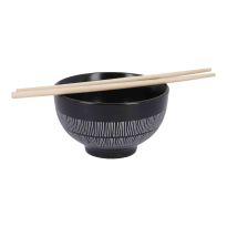 Schale mit Essstäbchen, schwarz, 13.2 cm