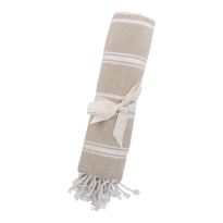 Badetuch Fransen, beige Streifen, 3er, 90 x 180 cm