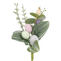 Deko-Stecker Eier/Blätter, hellgrün/rosa/natur, 27 cm