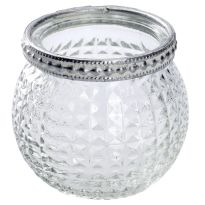 Windlicht Saira, Metallrand/silber, klar/Karo, 5 cm