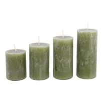 4er Set Kerze Rustik, gestuft, olivgrün