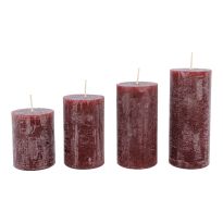 4er Set Kerze Rustik, gestuft, altrot