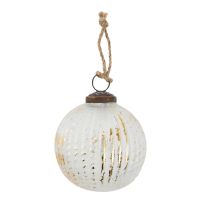 Glaskugel Längsrillen, creme/gold, 7 cm