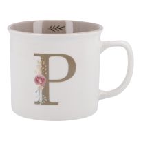 Becher Buchstabe/Blumen, P, 390 ml