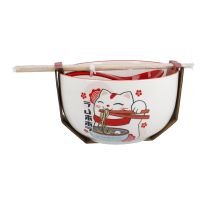 Schale mit Essst&auml;bchen und L&ouml;ffel, Katze/rot