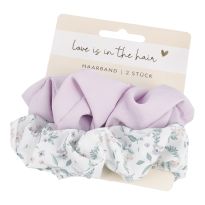 2er Set Haarband Scrunchie, Blumen/lila