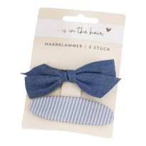 2er Set Haarklammer, Jeans/Streifen
