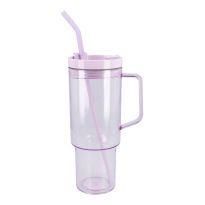 Becher mit Strohhalm und Griff, lila, 1100 ml