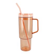 Becher mit Strohhalm und Griff, peach, 1100 ml