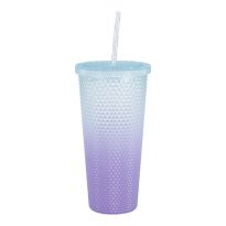 Becher mit Strohhalm, Struktur/blau/lila, 650 ml