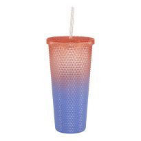 Becher mit Strohhalm, Struktur/peach/blau, 650 ml
