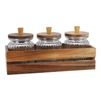 Vorratsglas-Trio in Holzbox, klar/natur