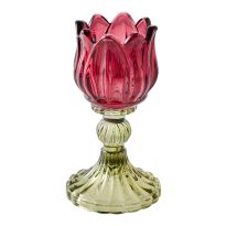 Teelichthalter Blume, dunkelrot/dunkelgrün, 7.5 x 14 cm