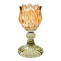 Teelichthalter Blume, orange/dunkelgrün, 7.5 x 14 cm