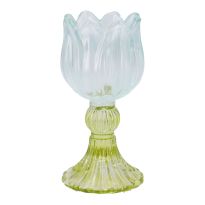 Kerzenständer Tulpe/Teelicht, hellblau/grün, 14 cm