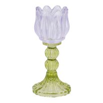 Kerzenständer Tulpe/Teelicht, helllila/grün, 18 cm