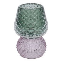 Teelichthalter Zapfen auf Fuß, grün/lila, 11 cm