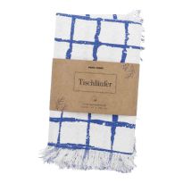 Tischläufer mit Fransen, Karo/wollweiß/blau, 150 x 40 cm