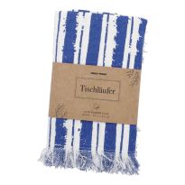 Tischläufer mit Fransen, Streifen/wollweiß/blau, 150 x 40 cm