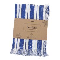 2er Set Serviette mit Fransen, Streifen/wollweiß/blau, 35 x 35 cm