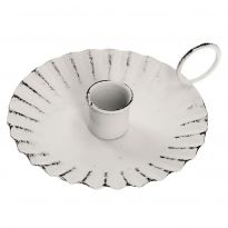 Kerzenständer Mini, Stabkerze, weiß, flach/Wellen