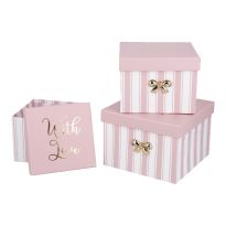 3er Set Geschenkkarton Schleife/Streifen, With Love/rosa