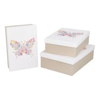 3er Set Geschenkkarton Blumen-Prägung, Schmetterling