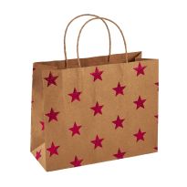 Geschenktüte Prägung, Stern/natur/rot, 14.5 x 18.5 cm