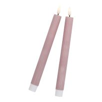 2er Set LED-Stabkerze Rustik/Timer, altrosa, 24.5 cm