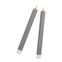 2er Set LED-Stabkerze Rustik/Timer, grau, 24.5 cm