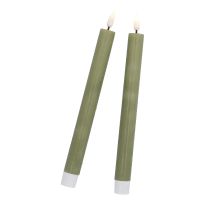 2er Set LED-Stabkerze Rustik/Timer, waldgrün, 24.5 cm