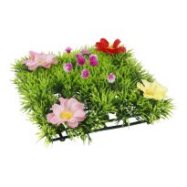 Rasen mit Blumen, lila/bunt, 12 x 12 cm