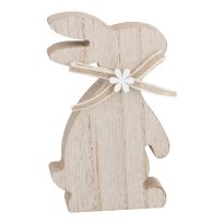 Holz-Hase Schleife/Blume, natur, 12 cm