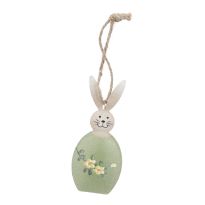 Anhänger Hase mit Blumen, grün/oval, 10 cm