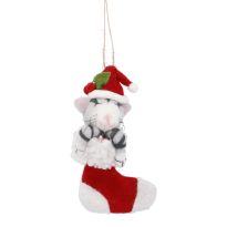 Anhänger Tier in Weihnachtssocke, Katze/Mütze, 15 cm