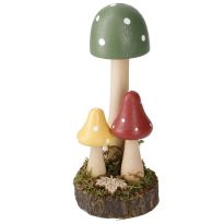 Pilz-Deko auf Scheibe, grün/rot/gelb, 16 cm