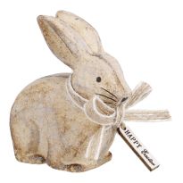 Holz-Hase mit Schleife, natur, 7 cm