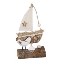 Segelboot Jute, creme, 16 cm