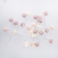 LED-Lichterkette Textilball, pink/weiß/lila, 24er