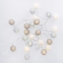 LED-Lichterkette Textilball, hellblau/weiß/hellgrau, 24er