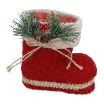 Nikolausstiefel mit Tannendeko, rot, 15 cm