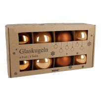 8er Set Glaskugeln 8 cm, orange/braun