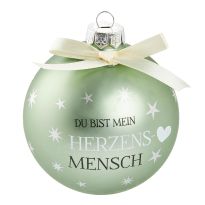 Glaskugel Spruch, Herzensmensch/mint/matt, 10 cm