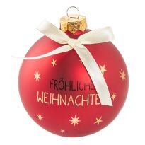 Glaskugel Spruch, Fröhliche/rot/matt, 10 cm