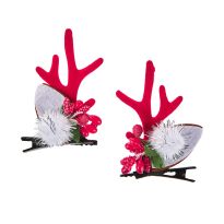 Haarclip Geweih mit Pompom, rot/weiß