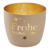 Windlicht Spruch/Xmas, Frohe Weihnachten/sand, 10 x 8.5 cm