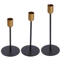 3er Set Kerzenständer, Stabkerzen, schwarz/gold